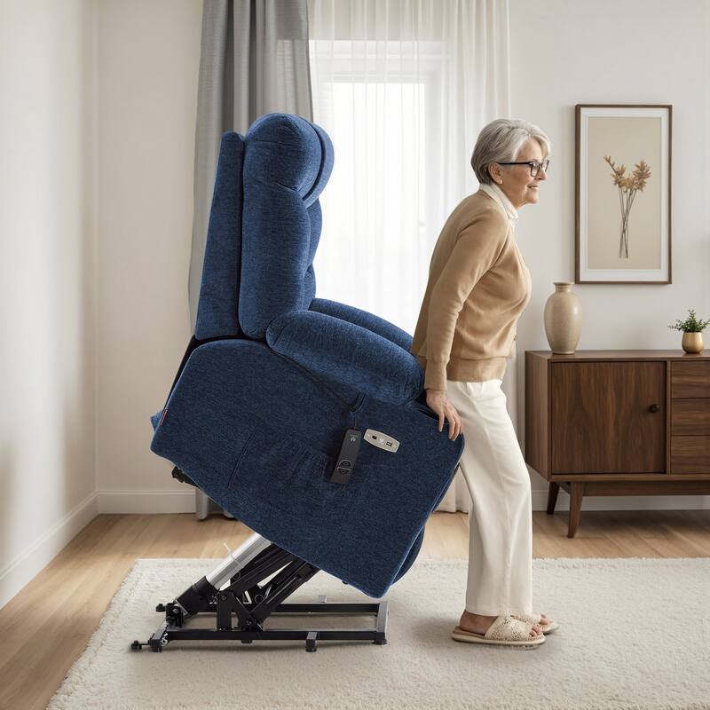 MCombo Power Lift Recliner Chair with Extended Footrest for Elderly People - Blue
