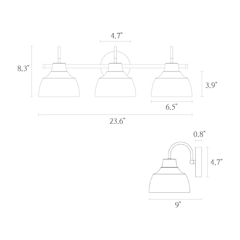 Regan Modern Black 3-Light Linear Farmhouse Bathroom Vanity Lights Dome Glass Wall Sconces - 23.6'' L x 6.5'' W x 8.3'' H