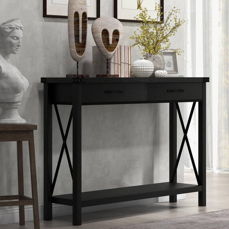 Industrial Console Table with Drawers 