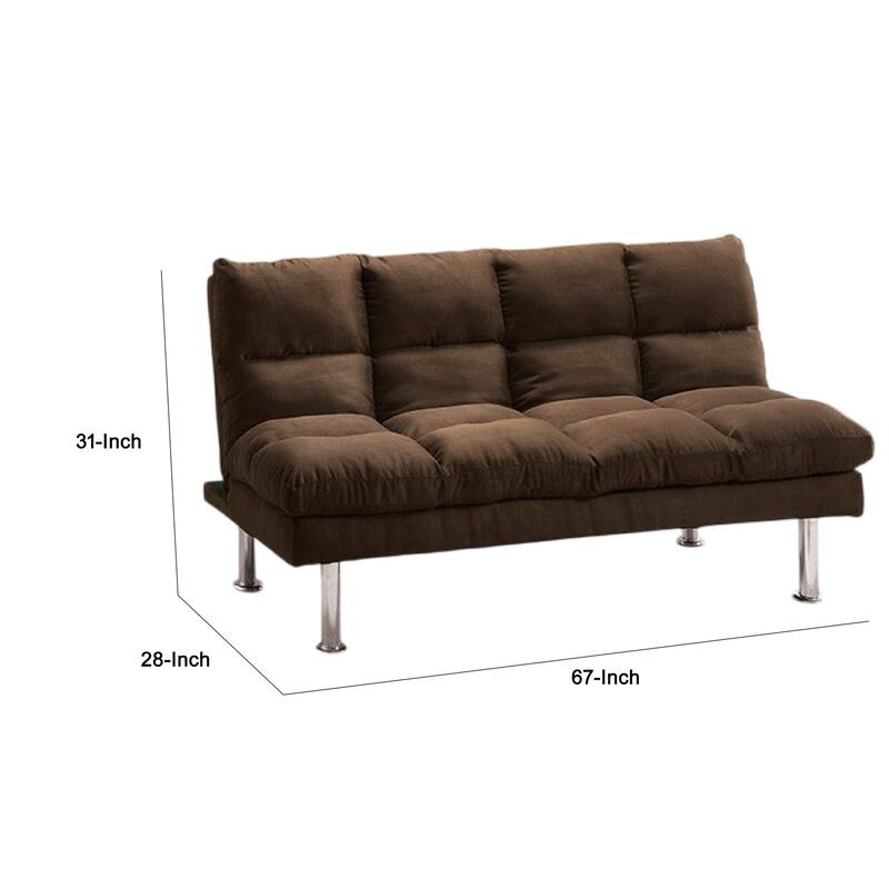 Sar Fold Out Futon Sofa Bed, Tufted Dark Brown Microfiber, Chrome Legs