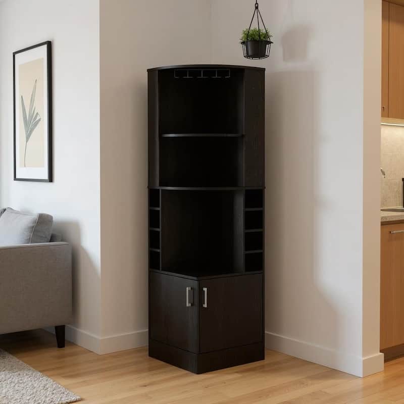 HomeRoots 71" Black Wood Corner Bar Cabinet With Two Doors - Black