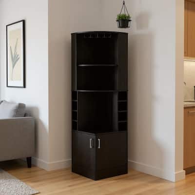 HomeRoots 71" Black Wood Corner Bar Cabinet With Two Doors