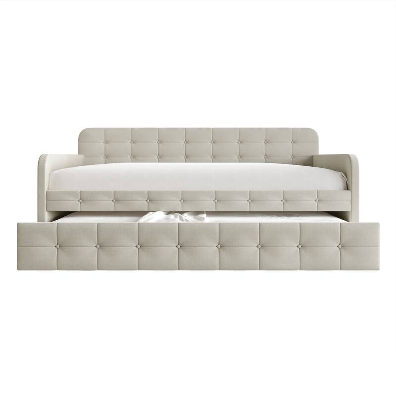 CraftPorch Classic Button-Tufted Twin Size Upholstered Daybed With Trundle