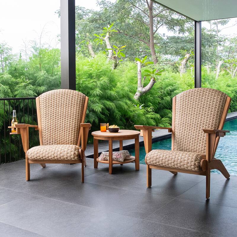 Cambridge Casual Camden Teak Outdoor Adirondack Chairs with Padded Woven Seat