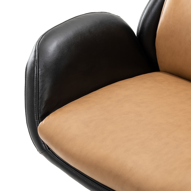 Glitzhome Modern Two-tone Faux Leather and Fabric Combination Gaslift Adjustable Swivel High Back Office Chair with Area Rug