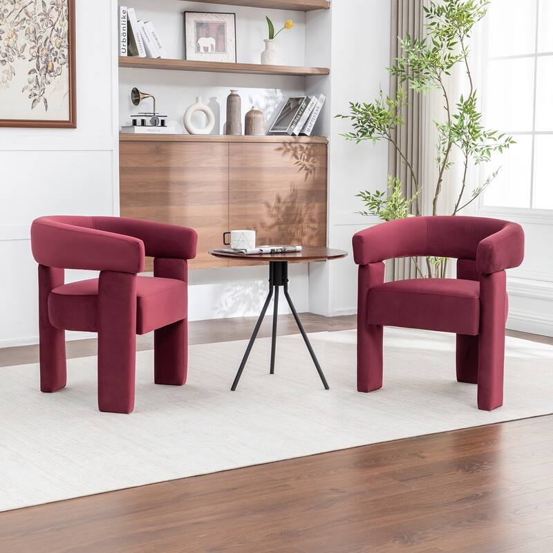 SEYNAR Modern Velvet Accent Chair Set of 2, Upholstered Barrel Armchair with Curved Back and Thickened Padded Seat