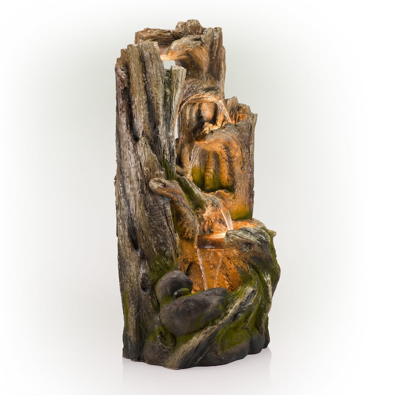 Alpine Corporation WIN1520 59" Indoor Outdoor 5 Tier Tree Bark Water Fountain