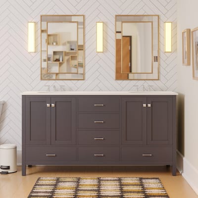 KitchenBathCollection Horizon 72" Double Bathroom Vanity with Engineered White Top
