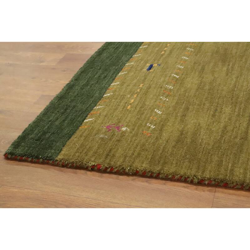 Hand Knotted Oriental 100% Wool Carpet Tribal Animal Pictorial Green Gabbeh Area Rug - 6' 11'' X 4' 7''