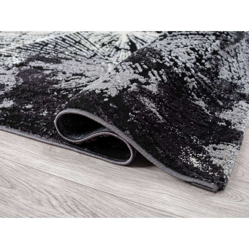 Bergamo Collection Black/Gray/Cream Abstract Geometric Area Rug