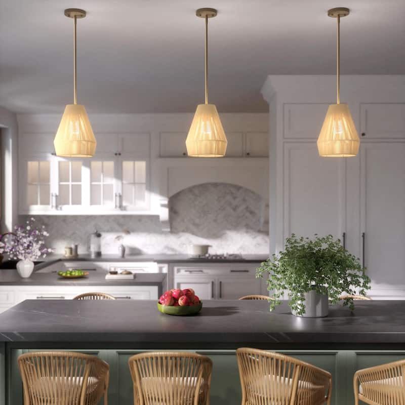 Acroma 1-light Farmhouse Coastal Boho Rattan Kitchen Island Pendant - 10'' D * 62'' H
