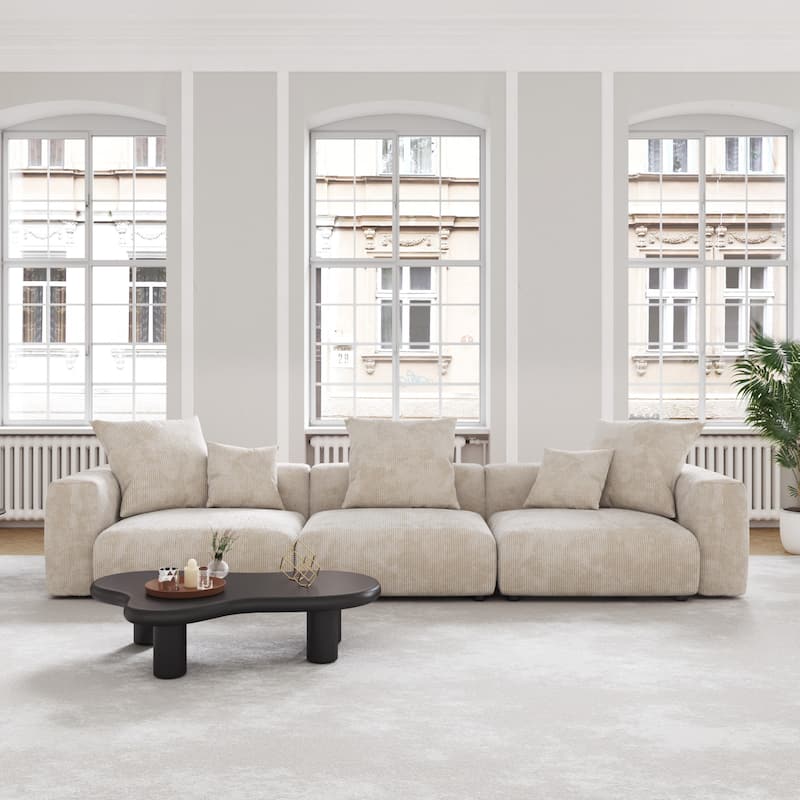141.73" Corduroy Modular Sectional Sofa with Thick Cushion, Convertible Couch Deep Seat Couches for Living Room Sofa Sets - Beige
