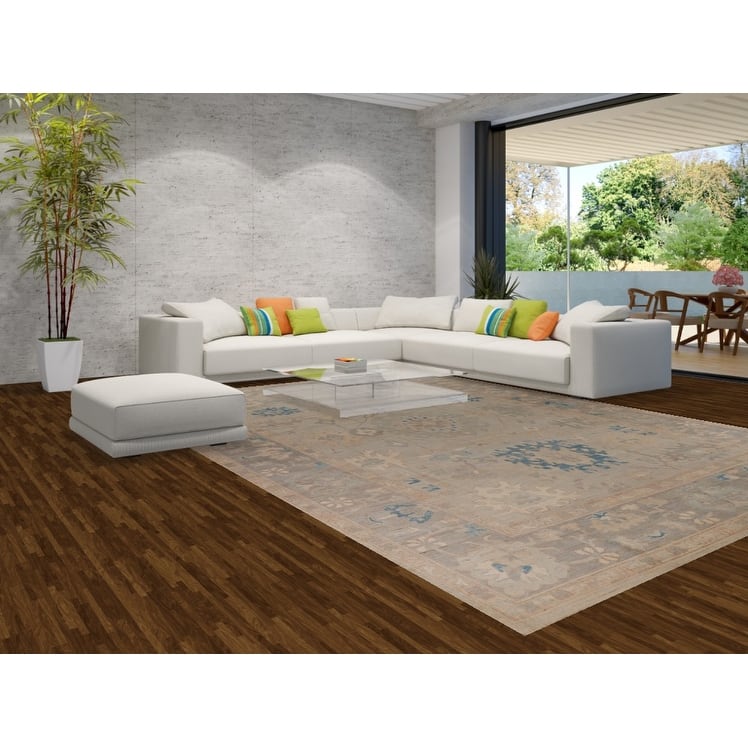 Hand Knotted Oriental 100% Wool Carpet Transitional All-Over Beige & Ivories Oushak Area Rug - 13' 11'' X 10' 1''