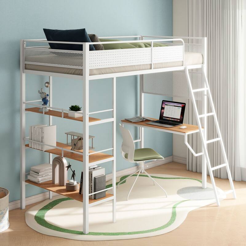 Campus 3-shelf Metal Twin Workstation Loft Bed