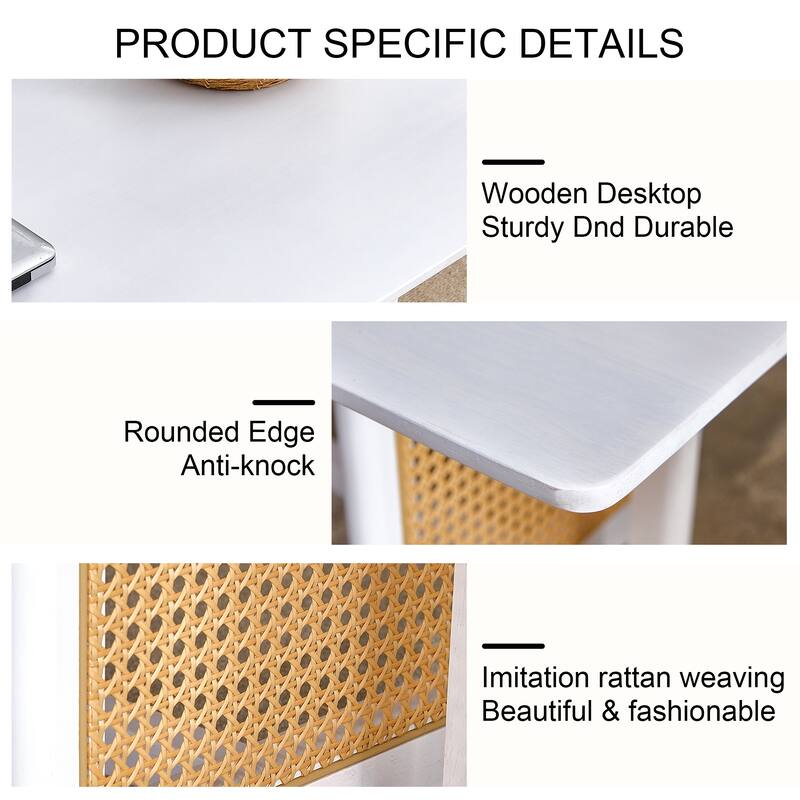 Coffee Table Solid Wood End Table Imitation Rattan Center Table
