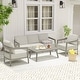preview thumbnail 1 of 5, EGEIROS LIFE NovaRest 4-Piece Aluminum Wicker Patio Conversation Set with 3-Seat Sofa, Coffee Table and Gray Cushions