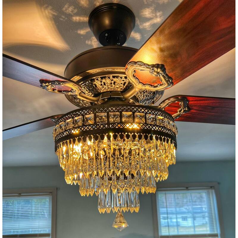 52" or 62" Indoor Crystal Ceiling Fan with Lights, Chandelier Ceiling Fans Lights with 6-Speed, APP Control, Dimmable, Timer