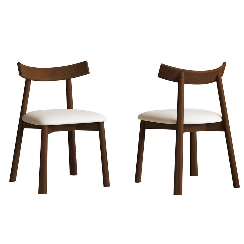 Set of 2 Modern Dining Chairs, Ergonomic Armless Kitchen Chairs with Thick Cushions, Leather Upholstery