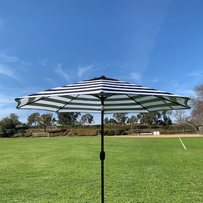 EVE-Modern 9ft Black/White Stripe Color Market/Patio Umbrella with Tilt and Crank