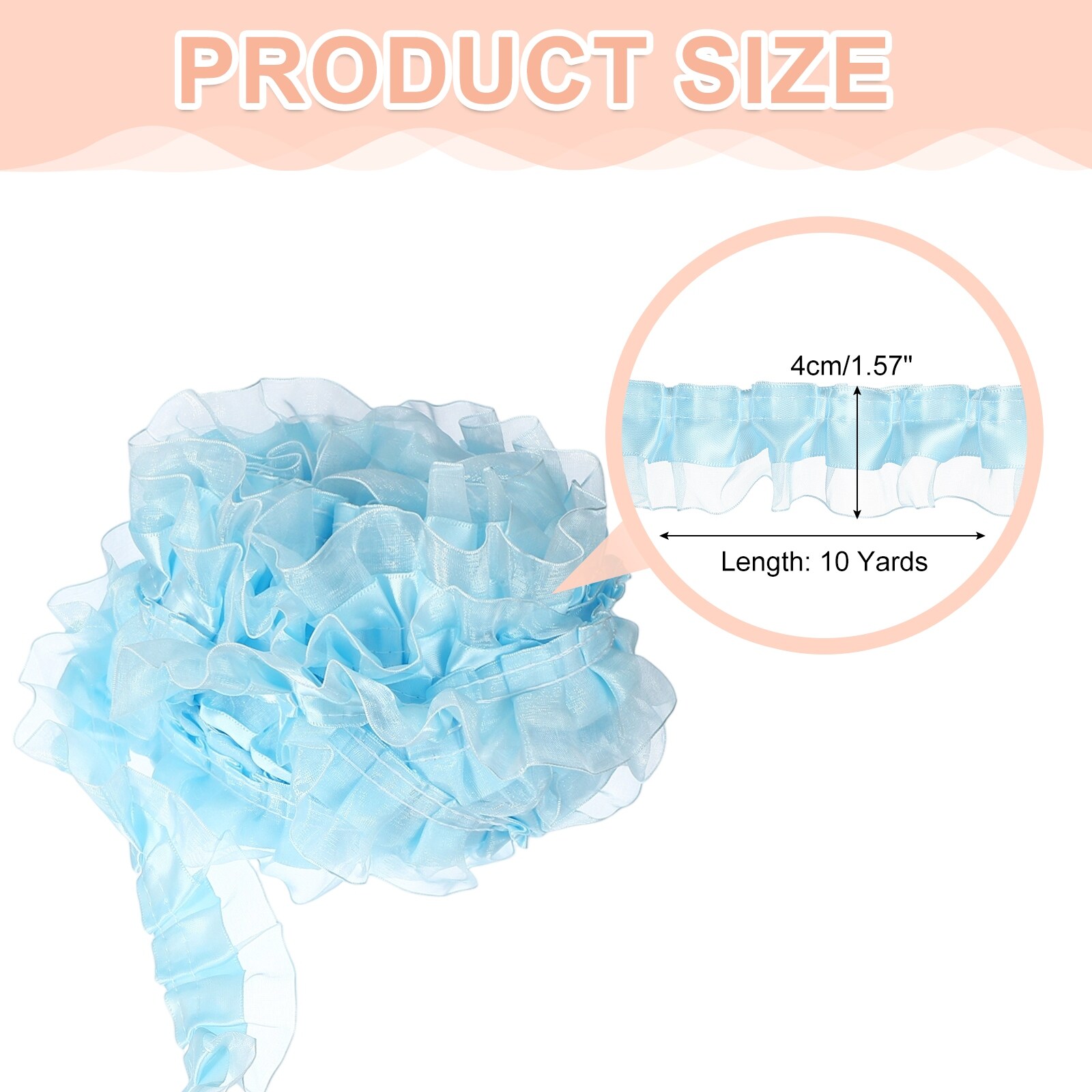 Satin Ruffle Trim Lace Ribbon Sewing Lace Fabric Trim for DIY Craft Dress Clothing Wedding Gift Home Decoration - 10 Yards