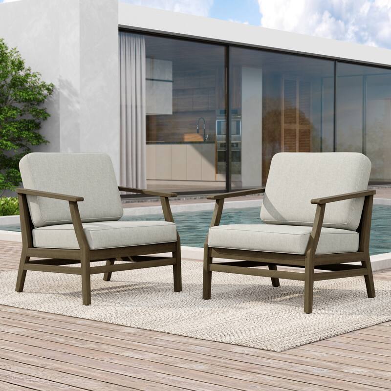 2 Set Patio Teak Wood Outdoor Chair with Cushions