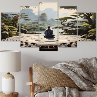 Designart "Green Meditation Zen Garden I" Spiritual Multipanel Canvas ...