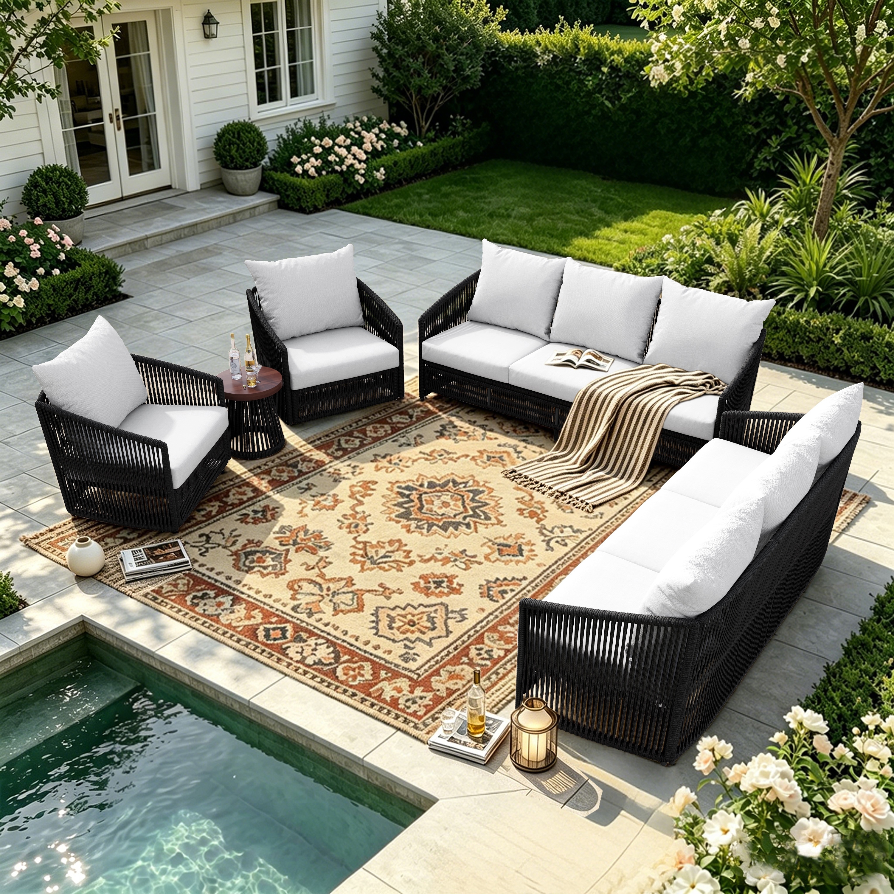 5-Piece Outdoor Conversation Set with 2 Sofas, 2 Swivel Chairs and Side Table