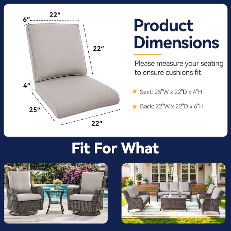 All-Weather Deep Seating Chair Cushions for Patio Chairs
