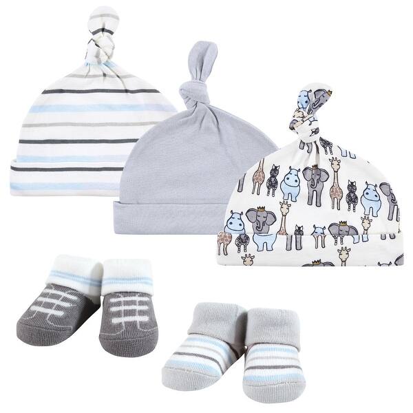 slide 1 of 1, Hudson Baby Infant Boy Cap and Socks Set, Royal Safari, 0-9 Months - Royal Safari 0-9 Months - Royal Safari