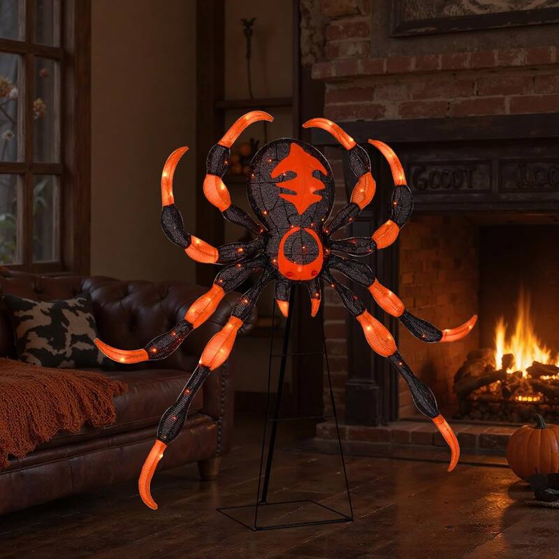 52" Halloween Spider Decoration Lighted Spider on Stand w/ 80 LEDs