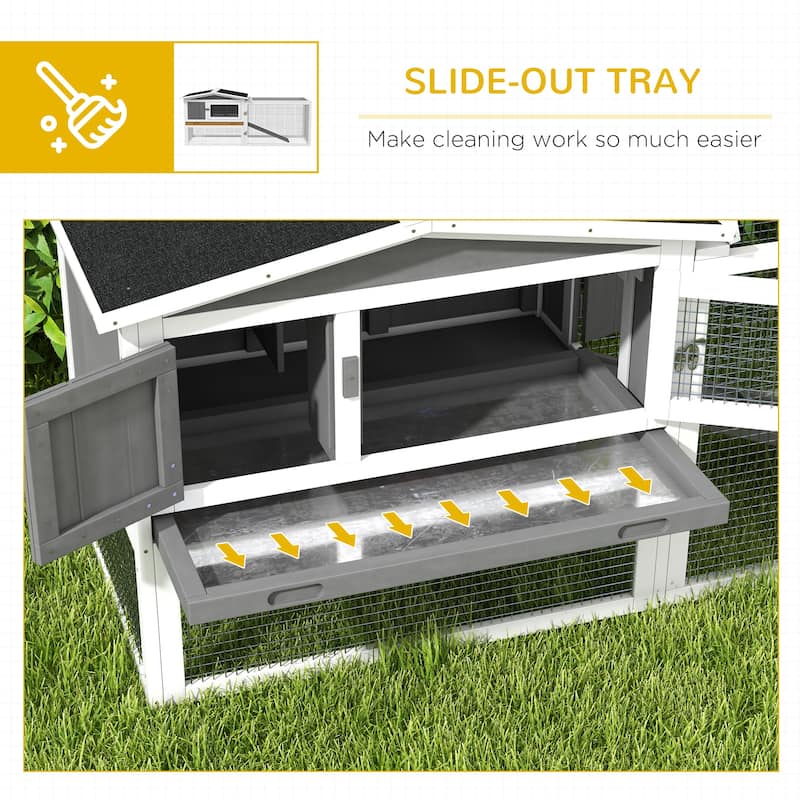 Outdoor Bunny Hutch with Waterproof Roof and Large Run Ramp Feeding Trough for 1-2 Small Animal - 61.5"L x 22.75"W x 26.75"H