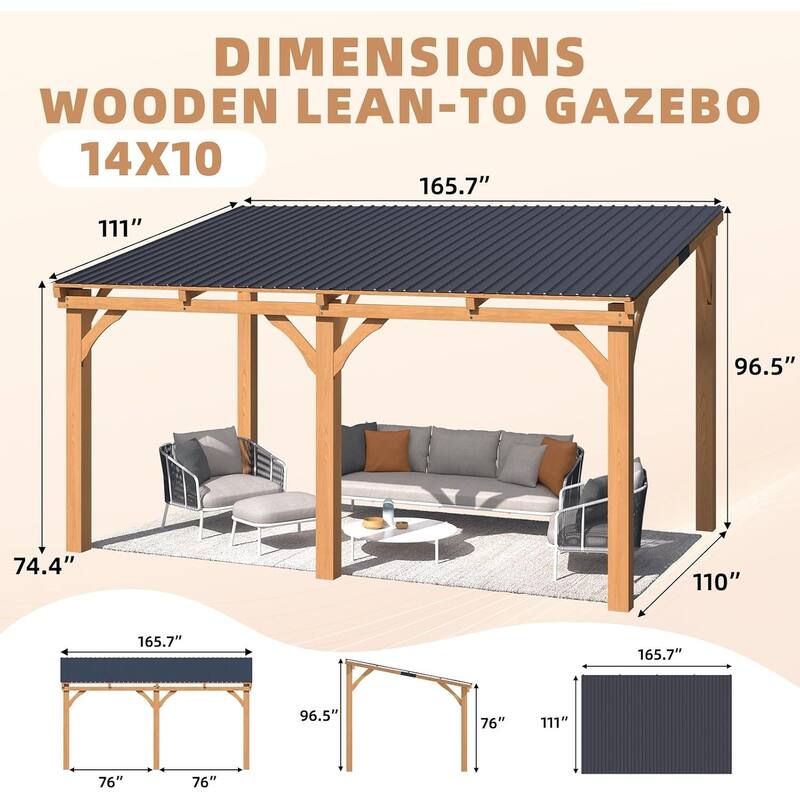 AECOJOY Outdoor Wood Gazebo for Patio, Outdoor Lean to Hardtop Cedar Pergolas and Gazebos Clearance