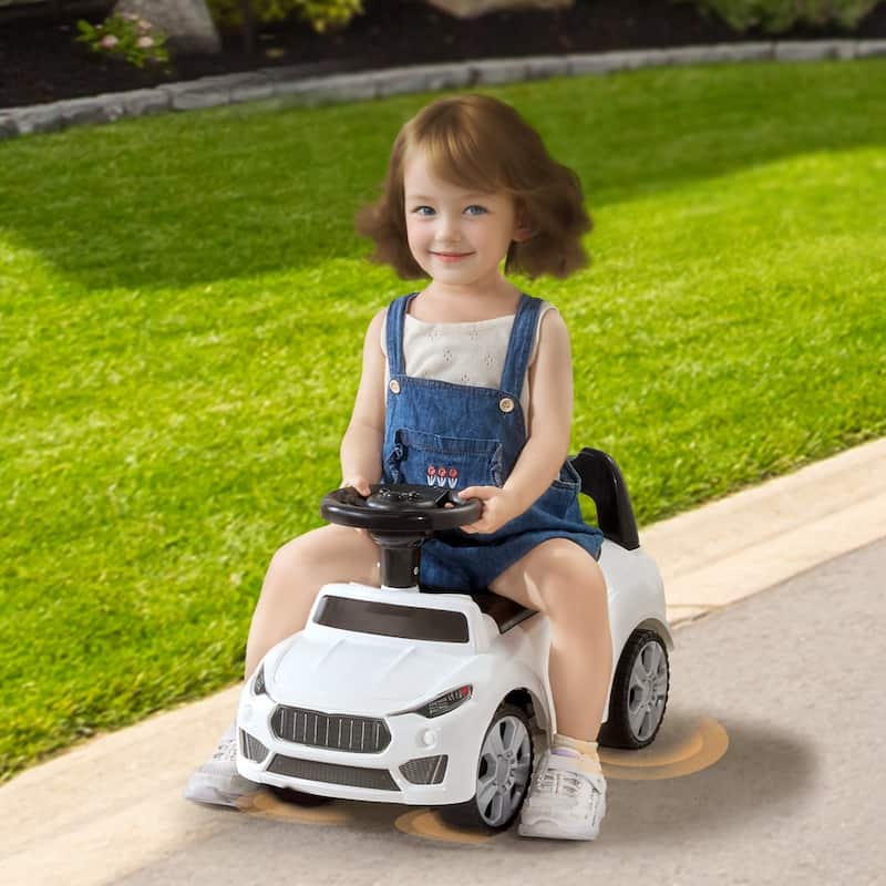 Plastic Ride on Push Car with Sit to Stand Toy and Music Steering Wheel Perfect Gift for Kids - 25.98 x 11.42 x 14.17 in