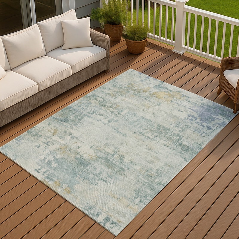 Machine Washable Indoor/ Outdoor Modern Casual Chantille Rug - Aqua - 2'6" x 3'10"