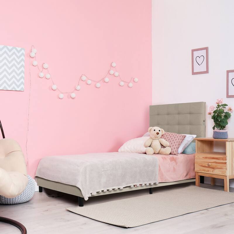 Madison Upholstered LED-lit Platform Bed Frame - Beige - Twin