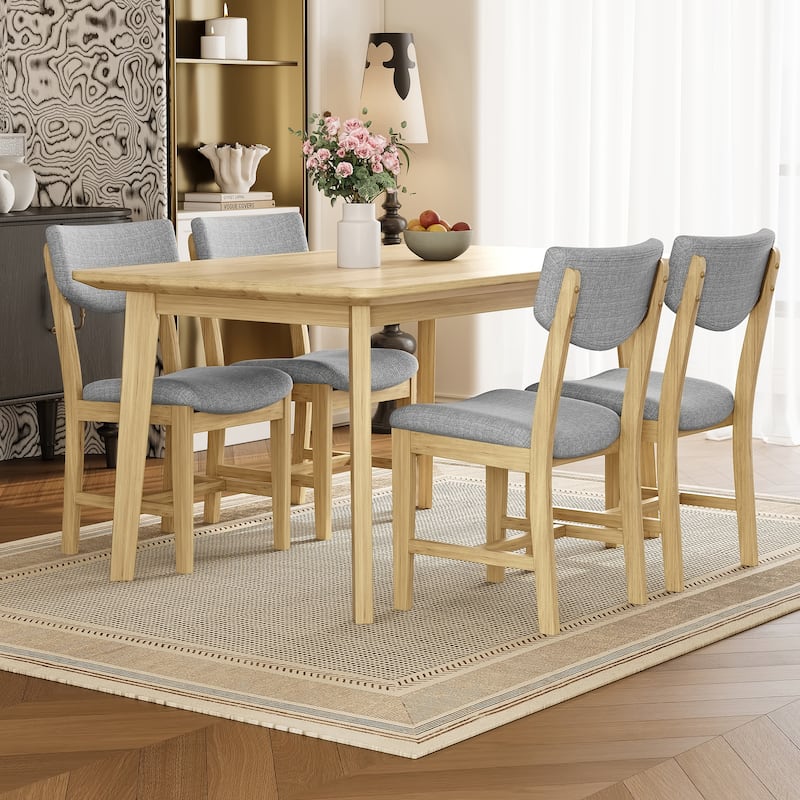 5 -Piece Dining Set with Solid Wood Table and 4 Upholstered Dining Chair