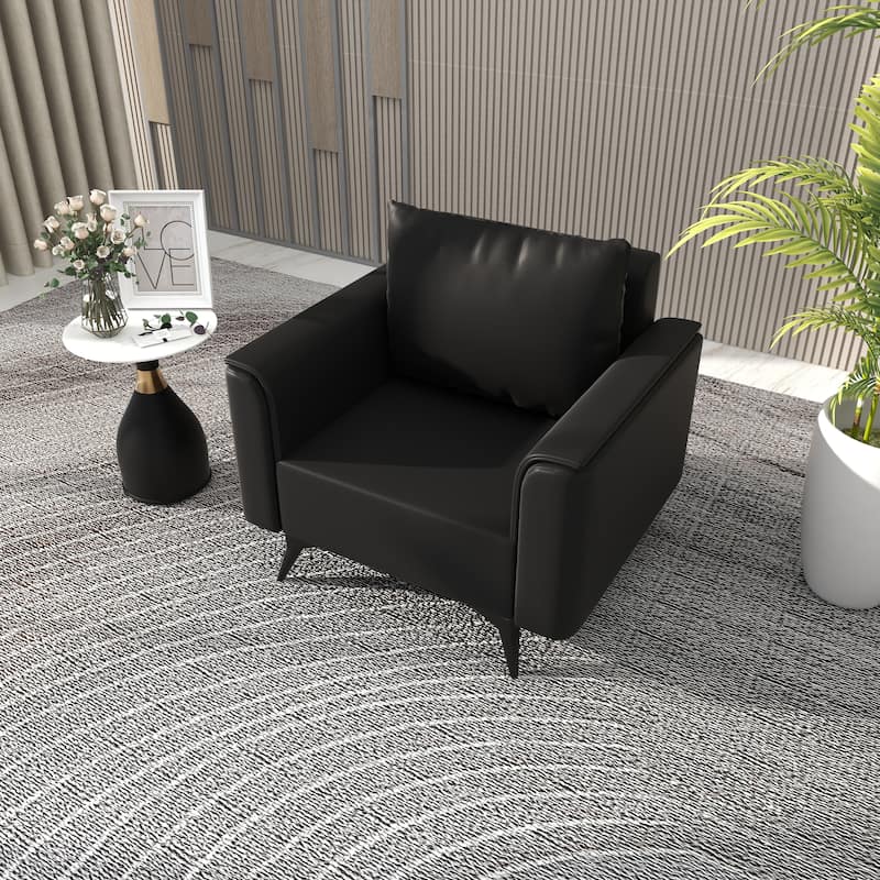 Rusk Leather Upholstered Single-Seater Sofa Couch with Steel Legs and Removable Cushions for Home Office Living Room & Bedroom