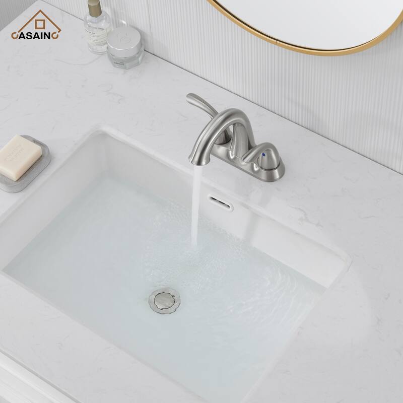 4 in. Centerset Double Handle Bathroom Faucet with Drain Kit Included