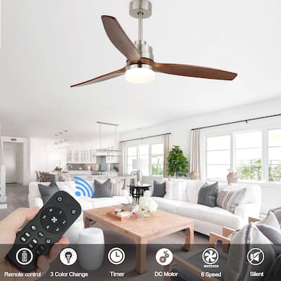 Oaks Aura 52 in. LED Indoor Solid Wool Walnut Scandi-Japanese Zen Ceiling Fan With Latest DC Motor Technology