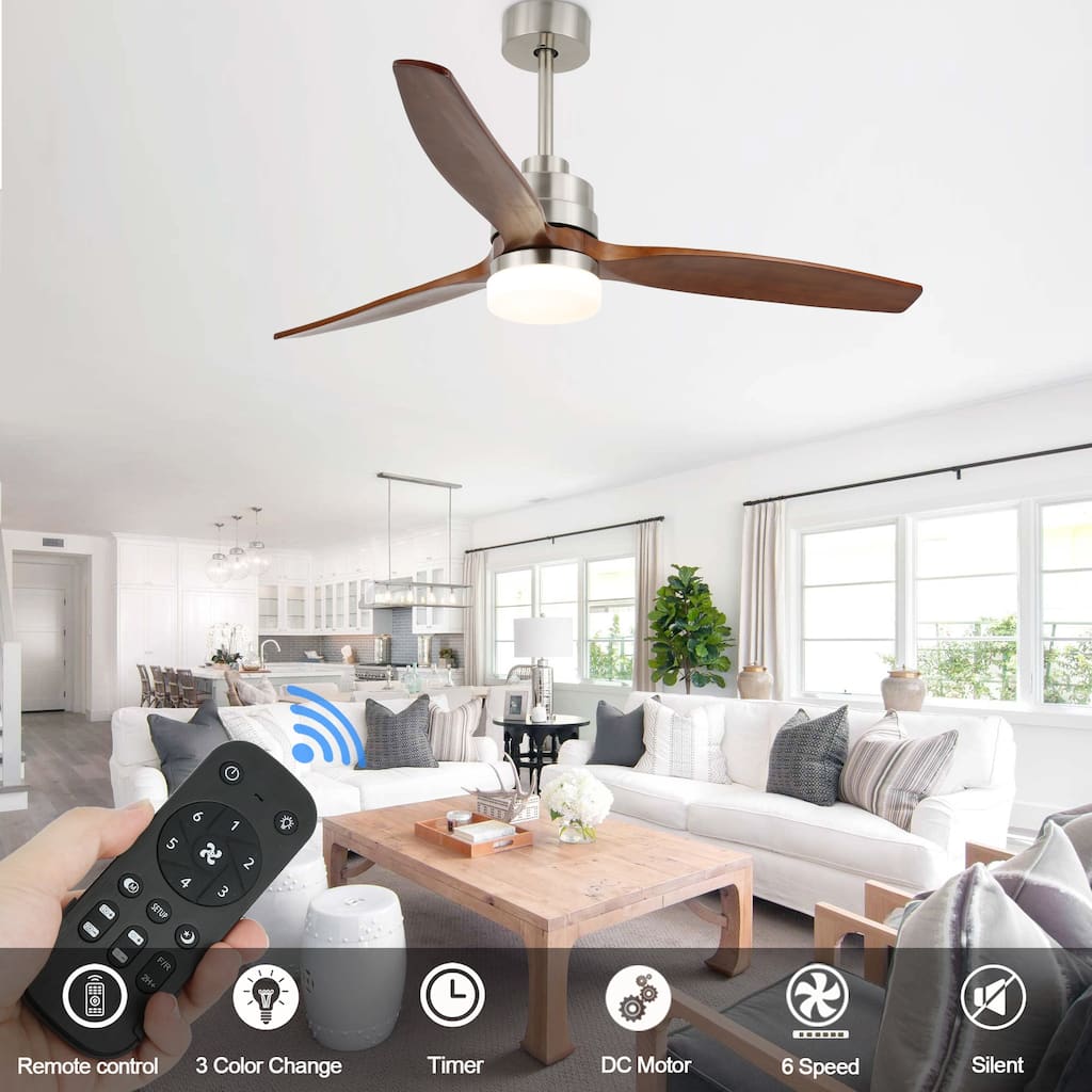 Oaks Aura 52 in. LED Indoor Solid Wool Walnut Scandi-Japanese Zen Ceiling Fan With Latest DC Motor Technology