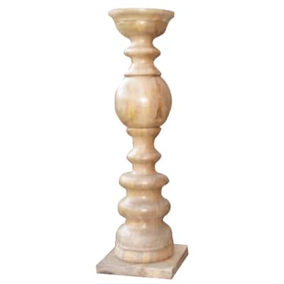 Natural Acacia Wood Floor Pillar Candle Holder, Tall Turned Design