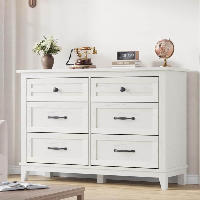 6 Drawer Dresser for Bedroom, 47" Wide Wooden Storage Chest, Freestanding Closet Organizer - White