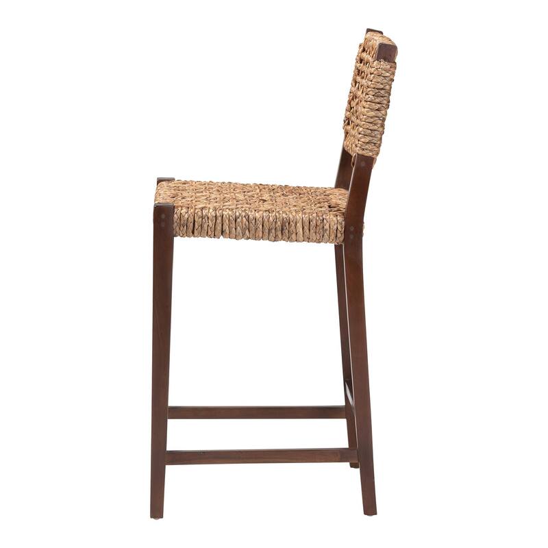 Alise Handwoven Seagrass Bar Stool with Mahogany Wood Frame - Bar-Height Chair for Kitchen or Home Bar, Earthy Brown
