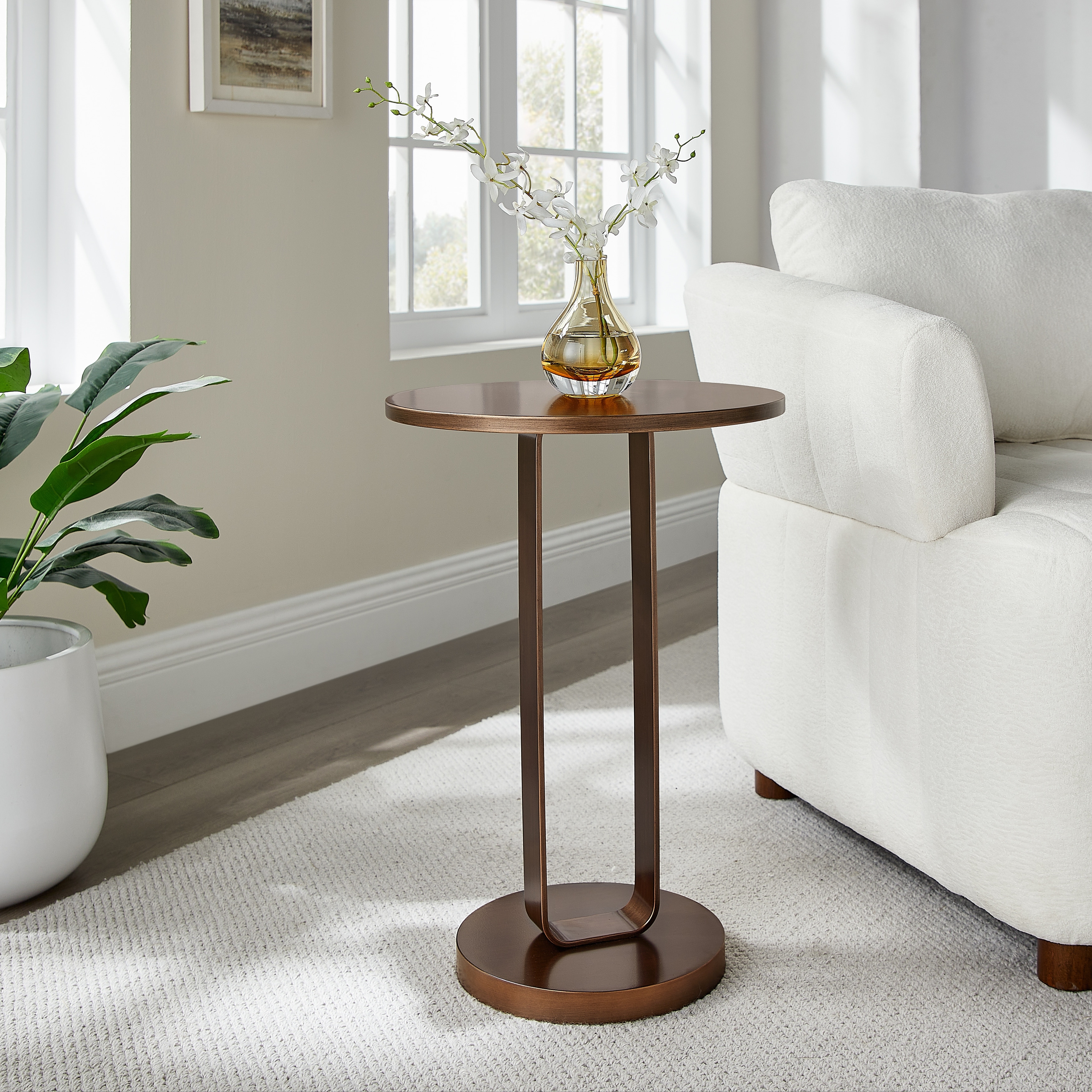 Tryon Antique Bronze Geometric Pedestal Accent Table