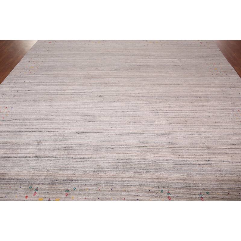 Striped Gabbeh Indian Square Rug Hand-Knotted Wool Carpet - 9'11"x 9'9"