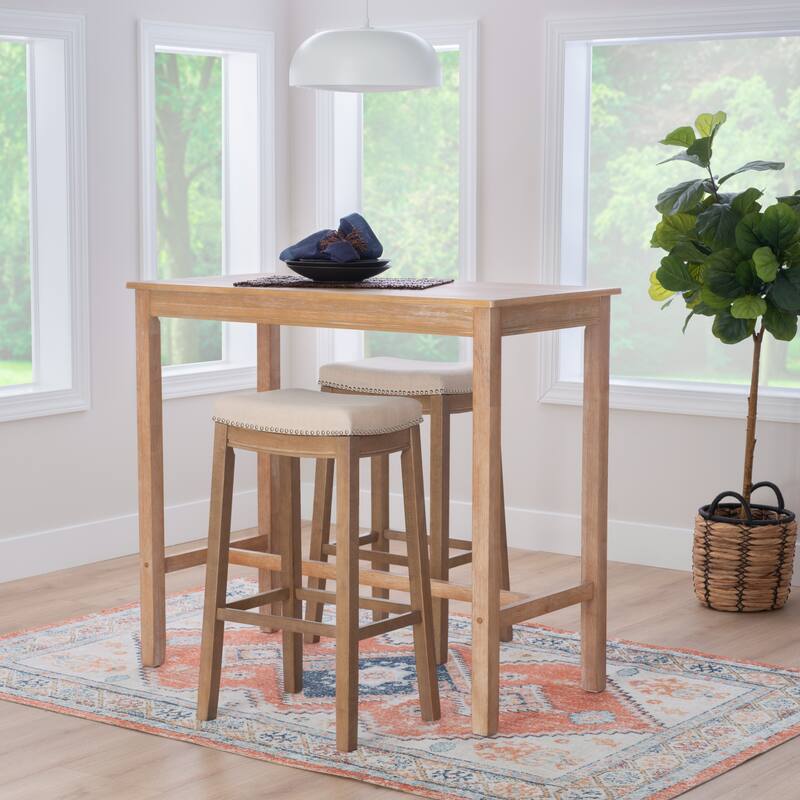 3-Piece Bar Table and Padded Stool Set - 47.25" - Beige and Brown