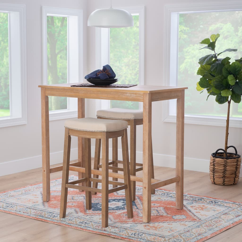 3-Piece Bar Table and Padded Stool Set - 47.25" - Beige and Brown