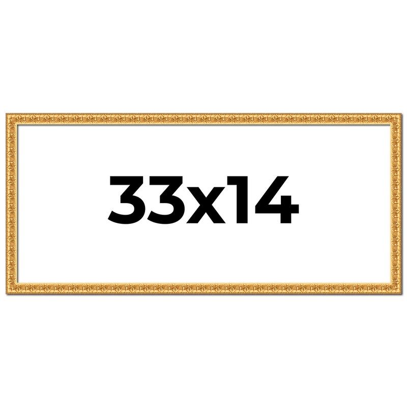 33x14 Frame Gold Real Wood Picture Frame Width 1 inches | Interior