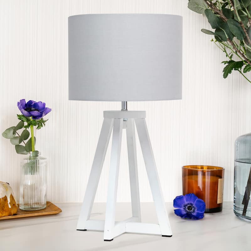 Wood Tripod Table Lamp with Drum Shade for Bedroom Decor - 9.75 x 9.75 x 19 in. (L x W x H)
