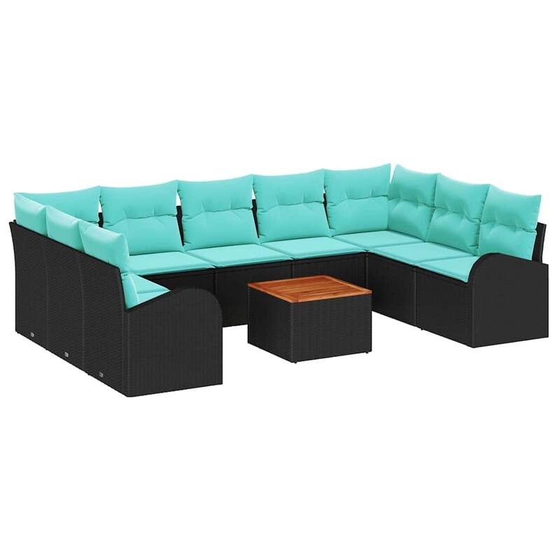 vidaXL 10 Garden Sofa Set with Cushions Black/Grey Poly Rattan - 113.8 x 70.5 x 27.2